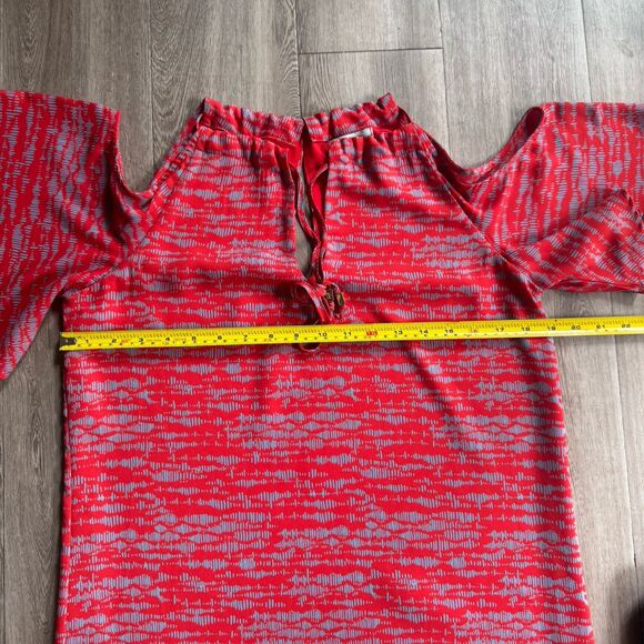 Veronica M Dress Sz S Red & Blue Flutter Sleeve Cold Shower Elastic Summer $189 - Picture 8 of 10